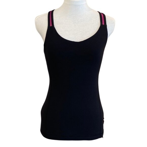 Lululemon black tank top with hot pink mesh cross cross straps. Women’s size 4-6 - Picture 1 of 9